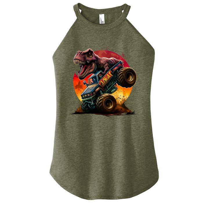 T Rex In Monster Truck With Sunset Women's Perfect Tri Rocker Tank