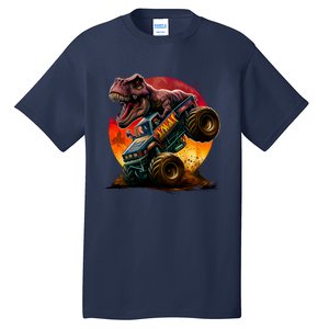 T Rex In Monster Truck With Sunset Tall T-Shirt