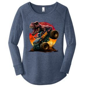 T Rex In Monster Truck With Sunset Women's Perfect Tri Tunic Long Sleeve Shirt