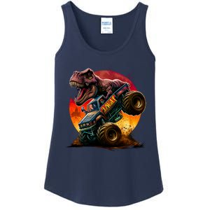 T Rex In Monster Truck With Sunset Ladies Essential Tank