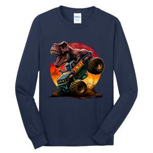 T Rex In Monster Truck With Sunset Tall Long Sleeve T-Shirt