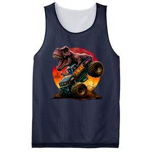 T Rex In Monster Truck With Sunset Mesh Reversible Basketball Jersey Tank