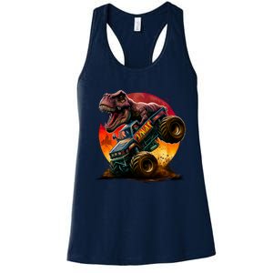 T Rex In Monster Truck With Sunset Women's Racerback Tank