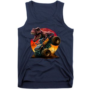 T Rex In Monster Truck With Sunset Tank Top