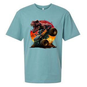 T Rex In Monster Truck With Sunset Sueded Cloud Jersey T-Shirt