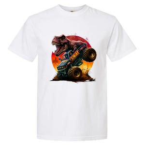 T Rex In Monster Truck With Sunset Garment-Dyed Heavyweight T-Shirt