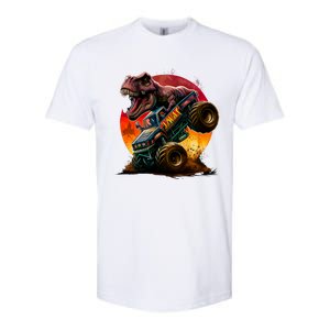 T Rex In Monster Truck With Sunset Softstyle CVC T-Shirt