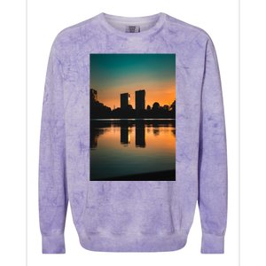 Towers Reflecting In The Pond Premium Colorblast Crewneck Sweatshirt