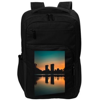 Towers Reflecting In The Pond Premium Impact Tech Backpack