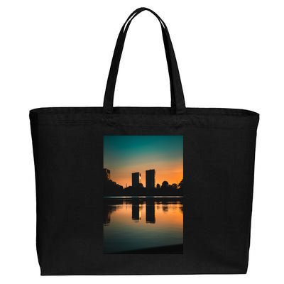 Towers Reflecting In The Pond Premium Cotton Canvas Jumbo Tote