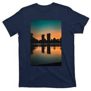 Towers Reflecting In The Pond Premium T-Shirt