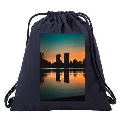 Towers Reflecting In The Pond Premium Drawstring Bag