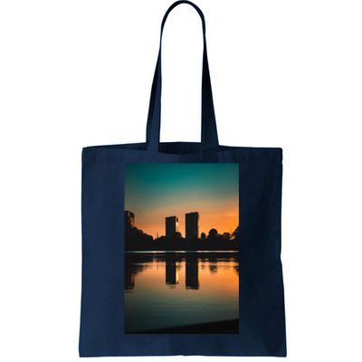 Towers Reflecting In The Pond Premium Tote Bag