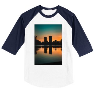 Towers Reflecting In The Pond Premium Baseball Sleeve Shirt