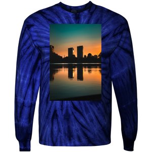 Towers Reflecting In The Pond Premium Tie-Dye Long Sleeve Shirt