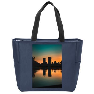 Towers Reflecting In The Pond Premium Zip Tote Bag