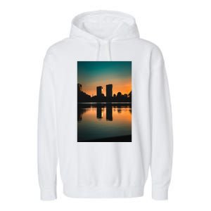 Towers Reflecting In The Pond Premium Garment-Dyed Fleece Hoodie