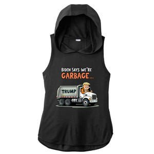 Trump Rides In Garbage Truck Ladies PosiCharge Tri-Blend Wicking Draft Hoodie Tank