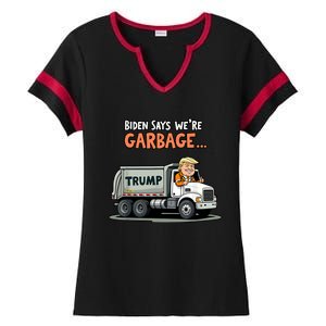 Trump Rides In Garbage Truck Ladies Halftime Notch Neck Tee