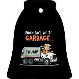 Trump Rides In Garbage Truck Ceramic Bell Ornament