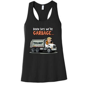 Trump Rides In Garbage Truck Women's Racerback Tank