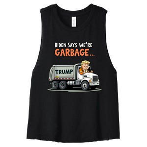 Trump Rides In Garbage Truck Women's Racerback Cropped Tank