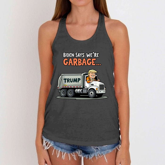 Trump Rides In Garbage Truck Women's Knotted Racerback Tank