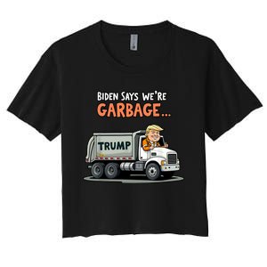 Trump Rides In Garbage Truck Women's Crop Top Tee