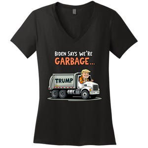 Trump Rides In Garbage Truck Women's V-Neck T-Shirt