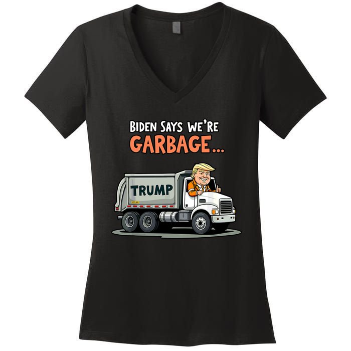 Trump Rides In Garbage Truck Women's V-Neck T-Shirt