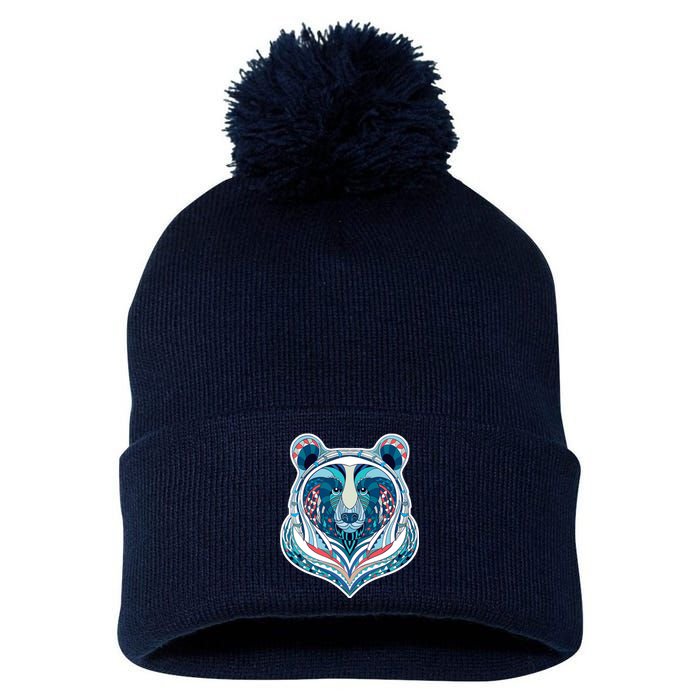 Tribal bear  Pom Pom 12in Knit Beanie