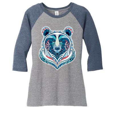 Tribal bear  Women's Tri-Blend 3/4-Sleeve Raglan Shirt