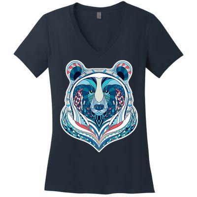 Tribal bear  Women's V-Neck T-Shirt