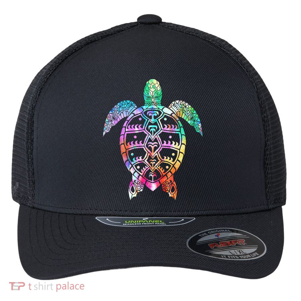 Tribal Colorful Turtle Flexfit Unipanel Trucker Cap