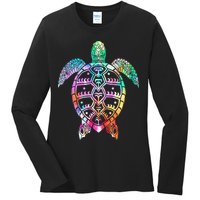 Tribal Colorful Turtle Ladies Long Sleeve Shirt