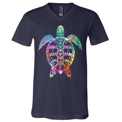 Tribal Colorful Turtle V-Neck T-Shirt