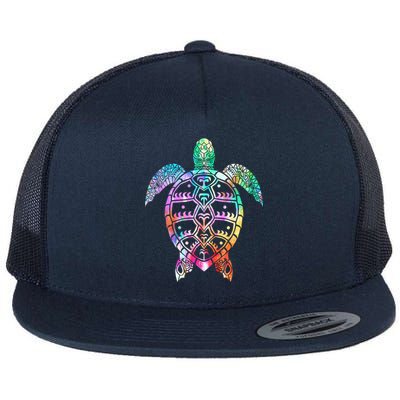 Tribal Colorful Turtle Flat Bill Trucker Hat