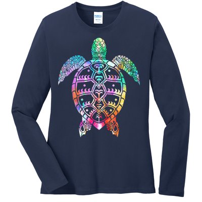 Tribal Colorful Turtle Ladies Long Sleeve Shirt