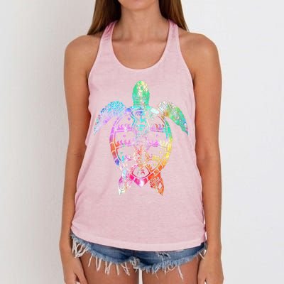 Tribal Colorful Turtle Women's Knotted Racerback Tank