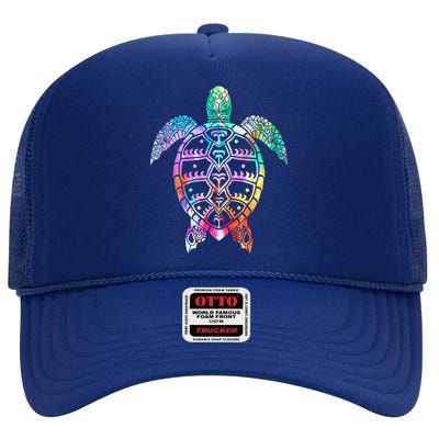 Tribal Colorful Turtle High Crown Mesh Back Trucker Hat