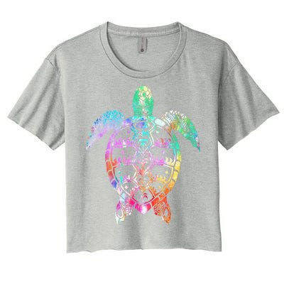 Tribal Colorful Turtle Women's Crop Top Tee