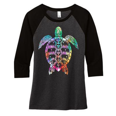 Tribal Colorful Turtle Women's Tri-Blend 3/4-Sleeve Raglan Shirt