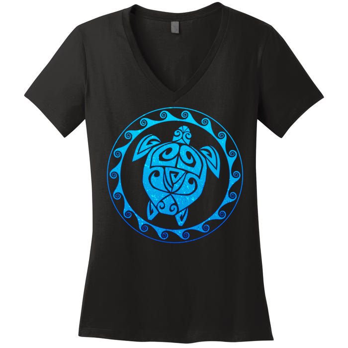 Tribal Sea Turtle Women's V-Neck T-Shirt