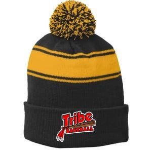 Tribe Baseball Sports Logo Stripe Pom Pom Beanie