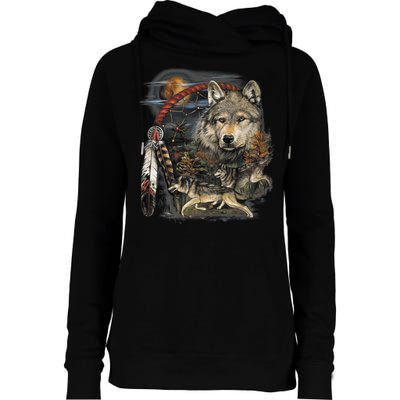 Tribesman Wolf Womens Funnel Neck Pullover Hood