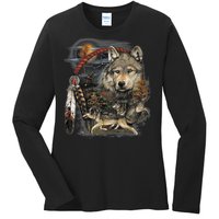 Tribesman Wolf Ladies Long Sleeve Shirt