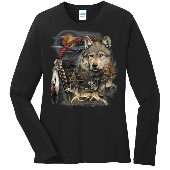 Tribesman Wolf Ladies Long Sleeve Shirt