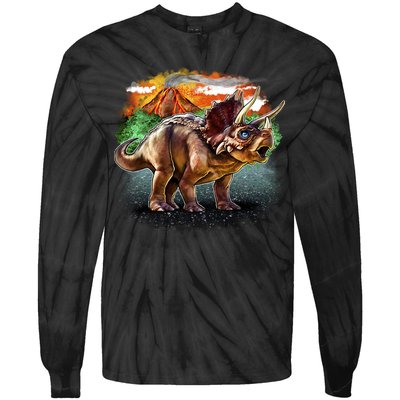 Triceratops Volcano Tie-Dye Long Sleeve Shirt