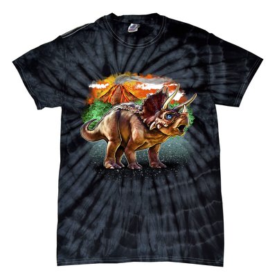 Triceratops Volcano Tie-Dye T-Shirt