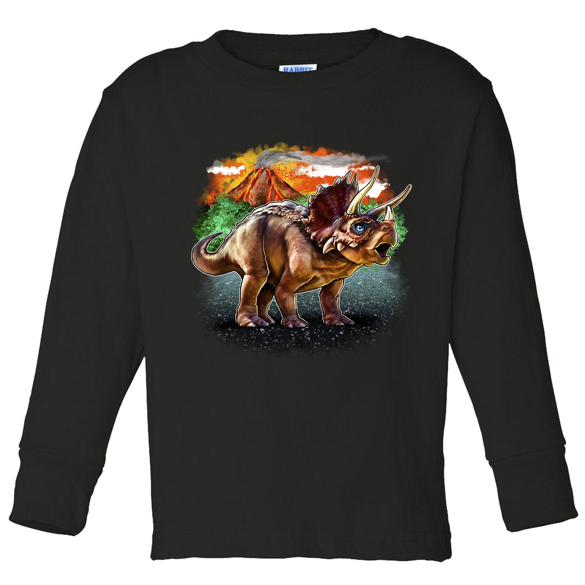 Triceratops Volcano Toddler Long Sleeve Shirt